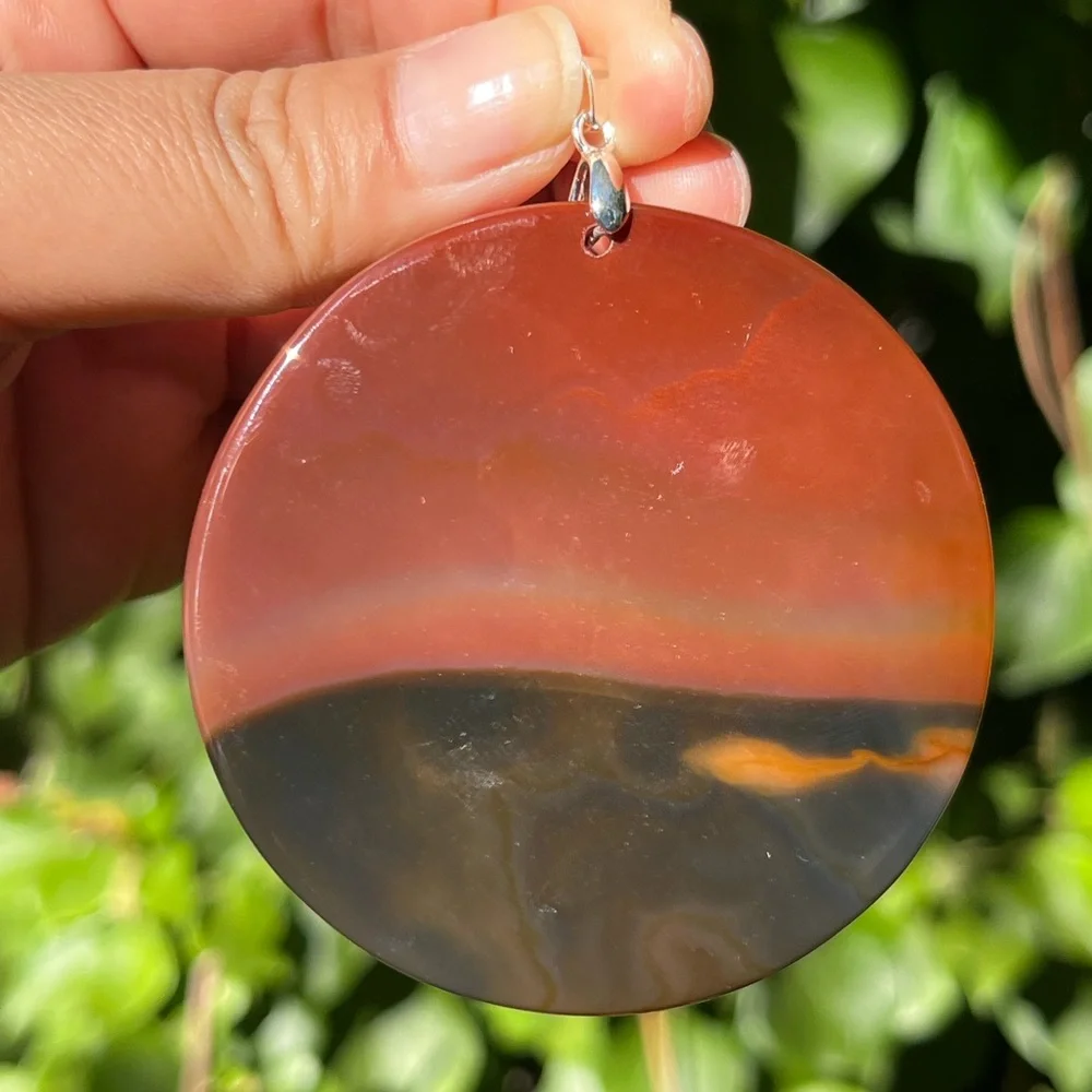 Huge sterling silver 925 stamped round scenery agate pendant 1341‎